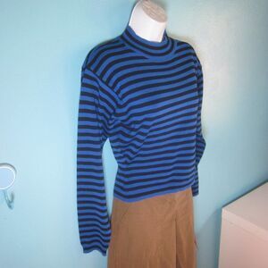 Gerard Works VINTAGE Womens Size M Blue Black Striped Pullover Fitted Sweater